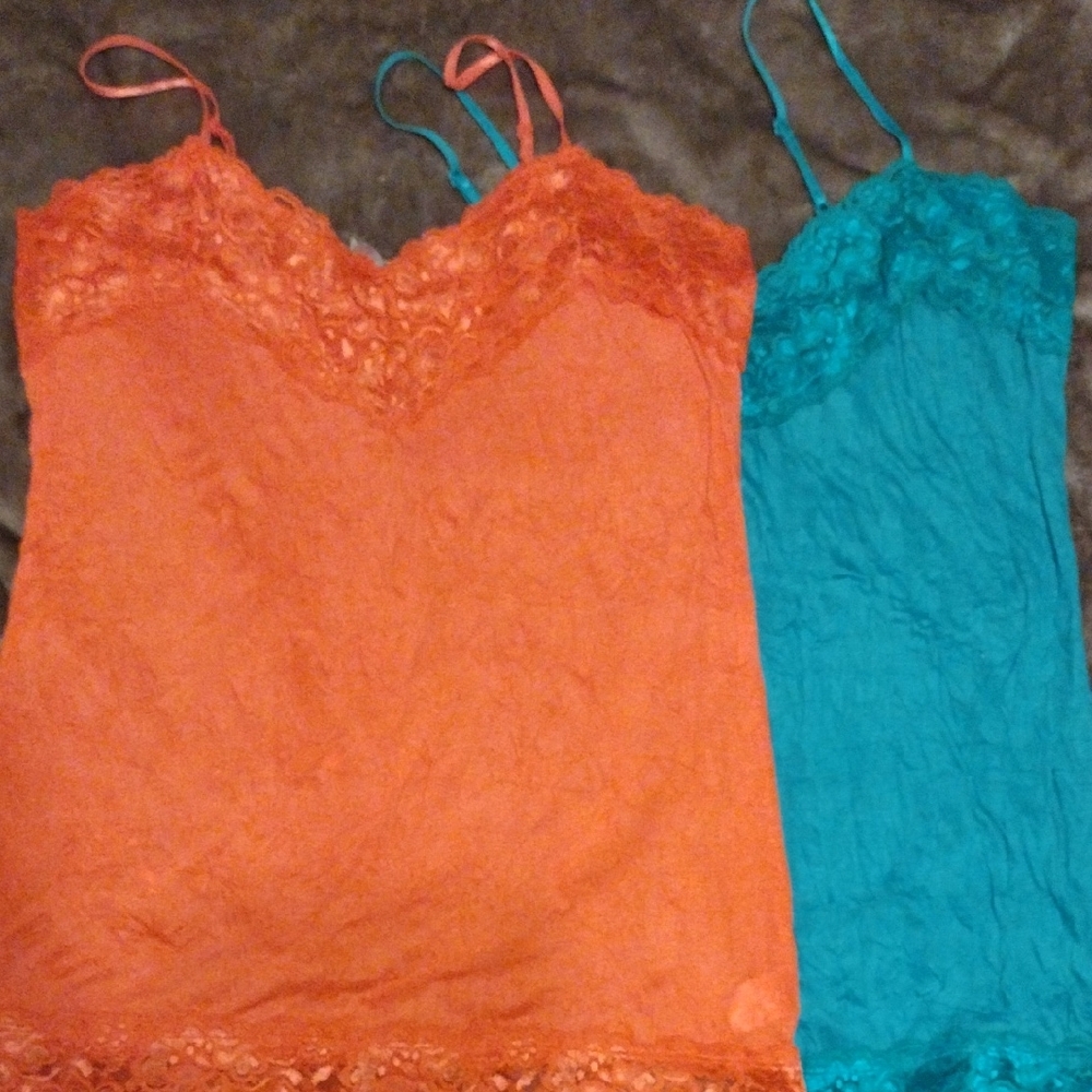 Lace Trim Cami Top - Orange and Teal